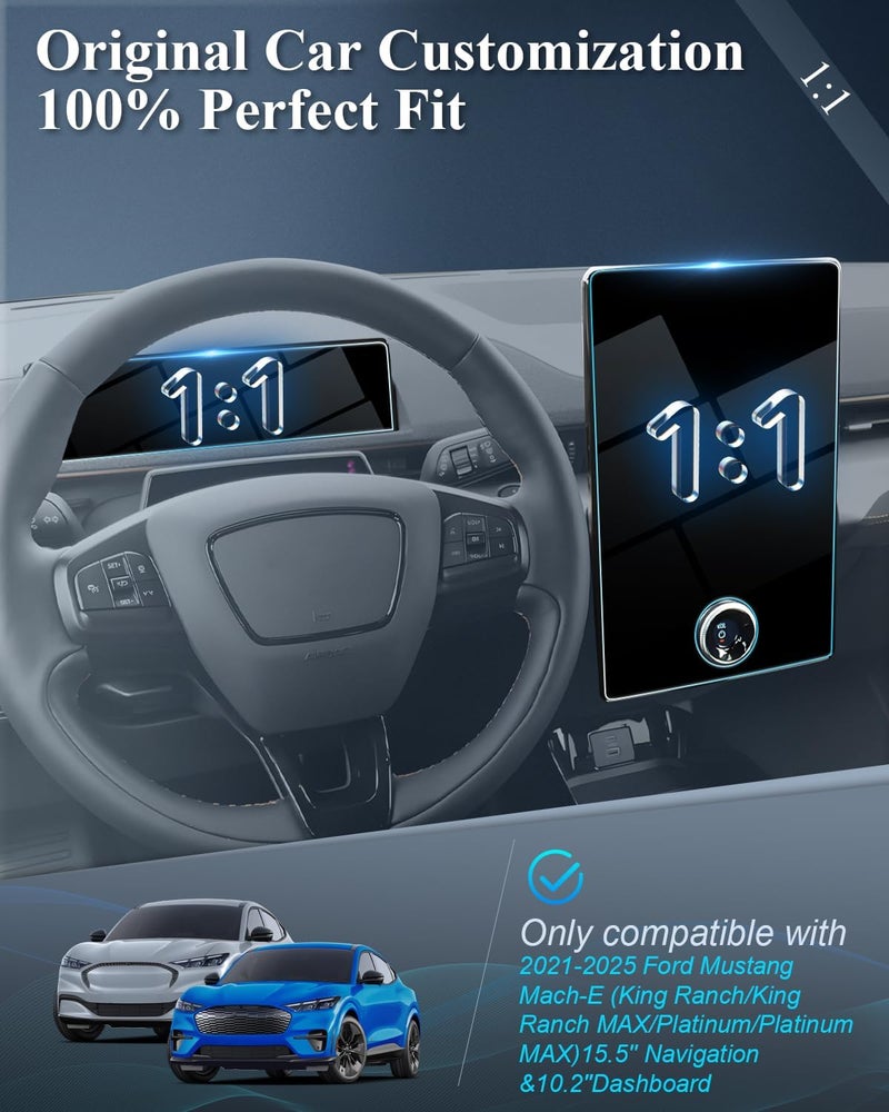 BIBIBO for 2025 Mustang Mach E Screen Protector 2021-2025 Ford Mustang Mach E (Select/Premium/GT/Rally) 15.5" Navi &10.2 Dash Tempered Glass 2025 Mustang Mach E Accessories - Image 2